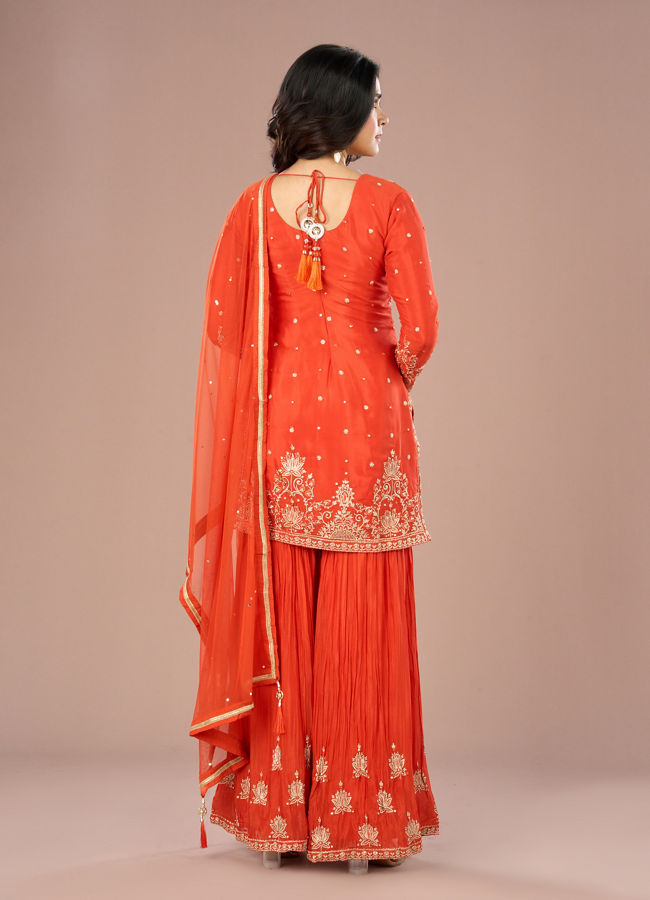 Mohey Women Vibrant Orange Sharara Suit Set