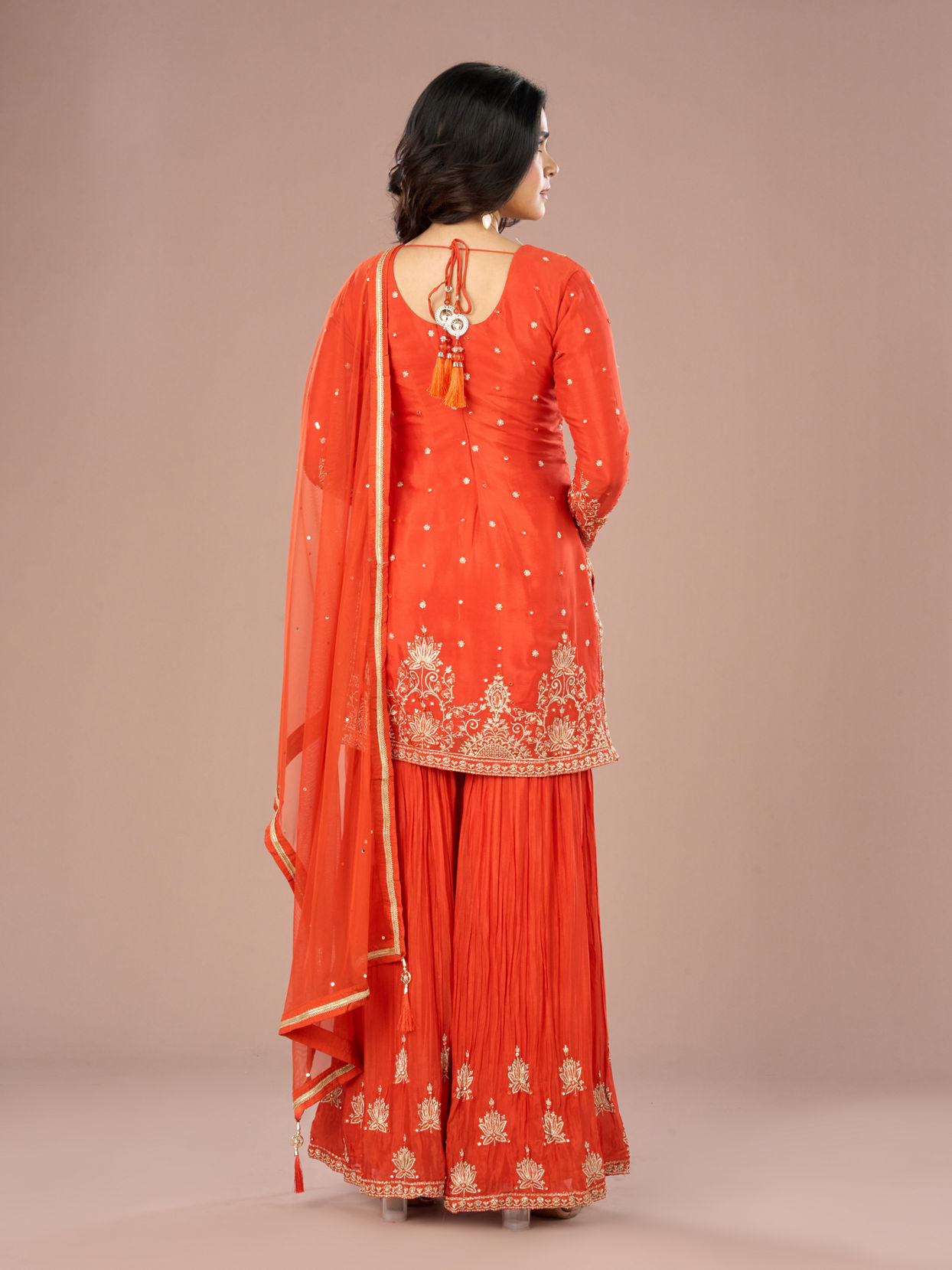 Mohey Women Vibrant Orange Sharara Suit Set