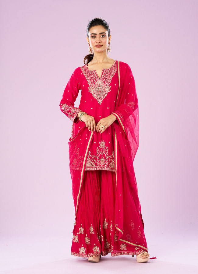 Mohey Women Elegant Rani Pink Sharara Suit