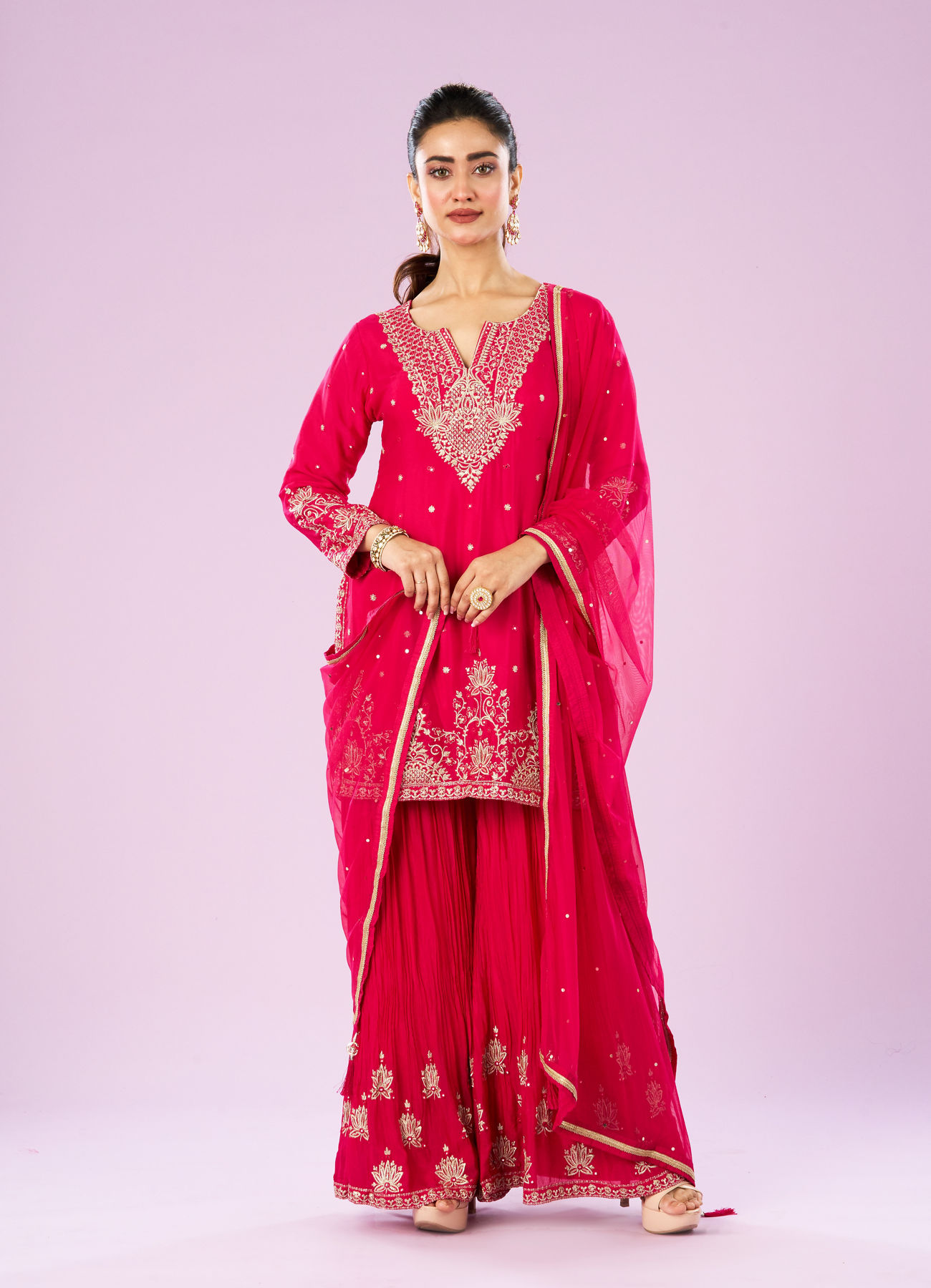 Mohey Women Elegant Rani Pink Sharara Suit
