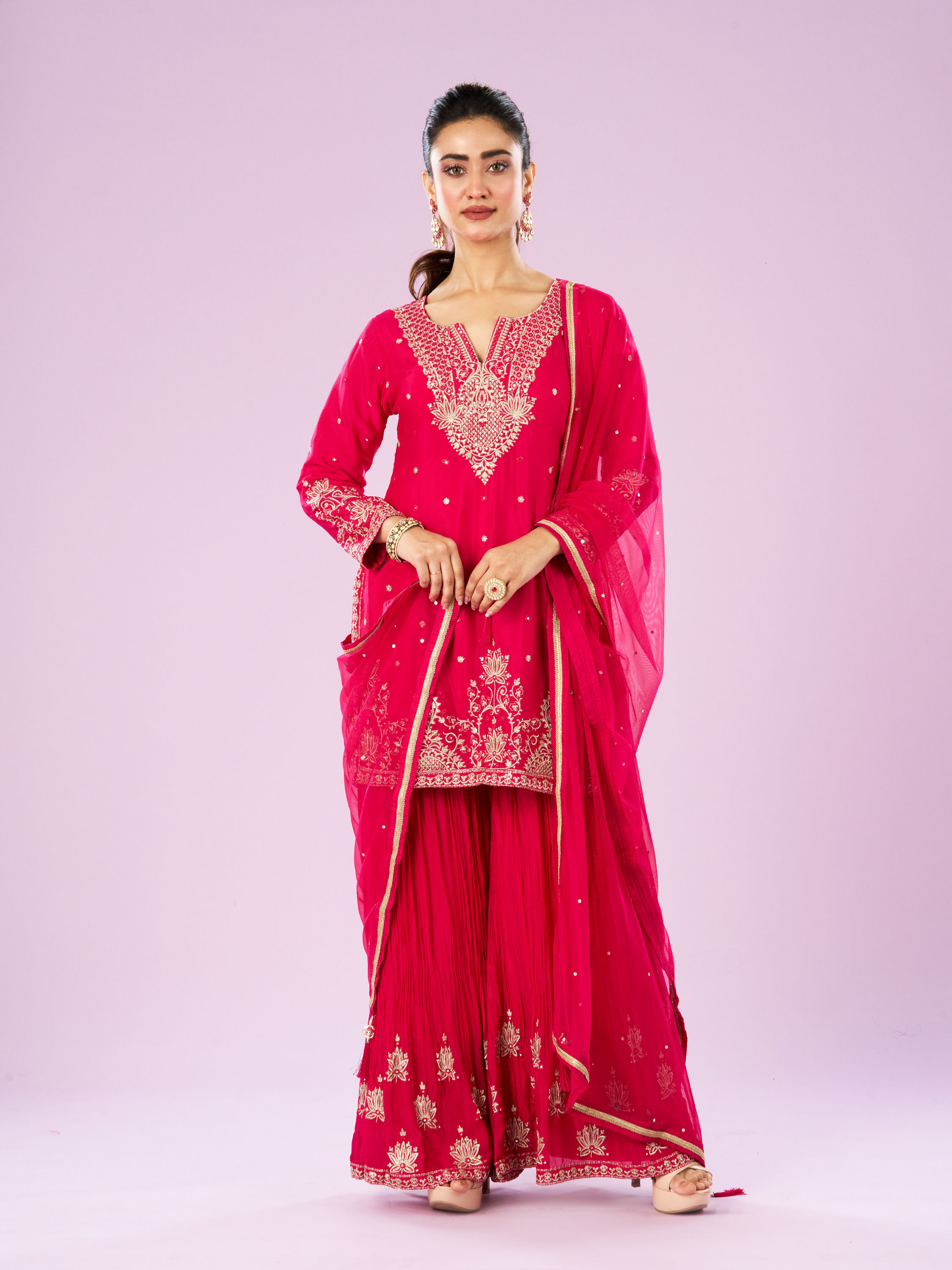 Mohey Women Elegant Rani Pink Sharara Suit