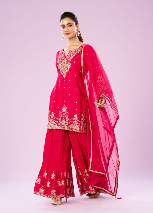 Mohey Women Elegant Rani Pink Sharara Suit