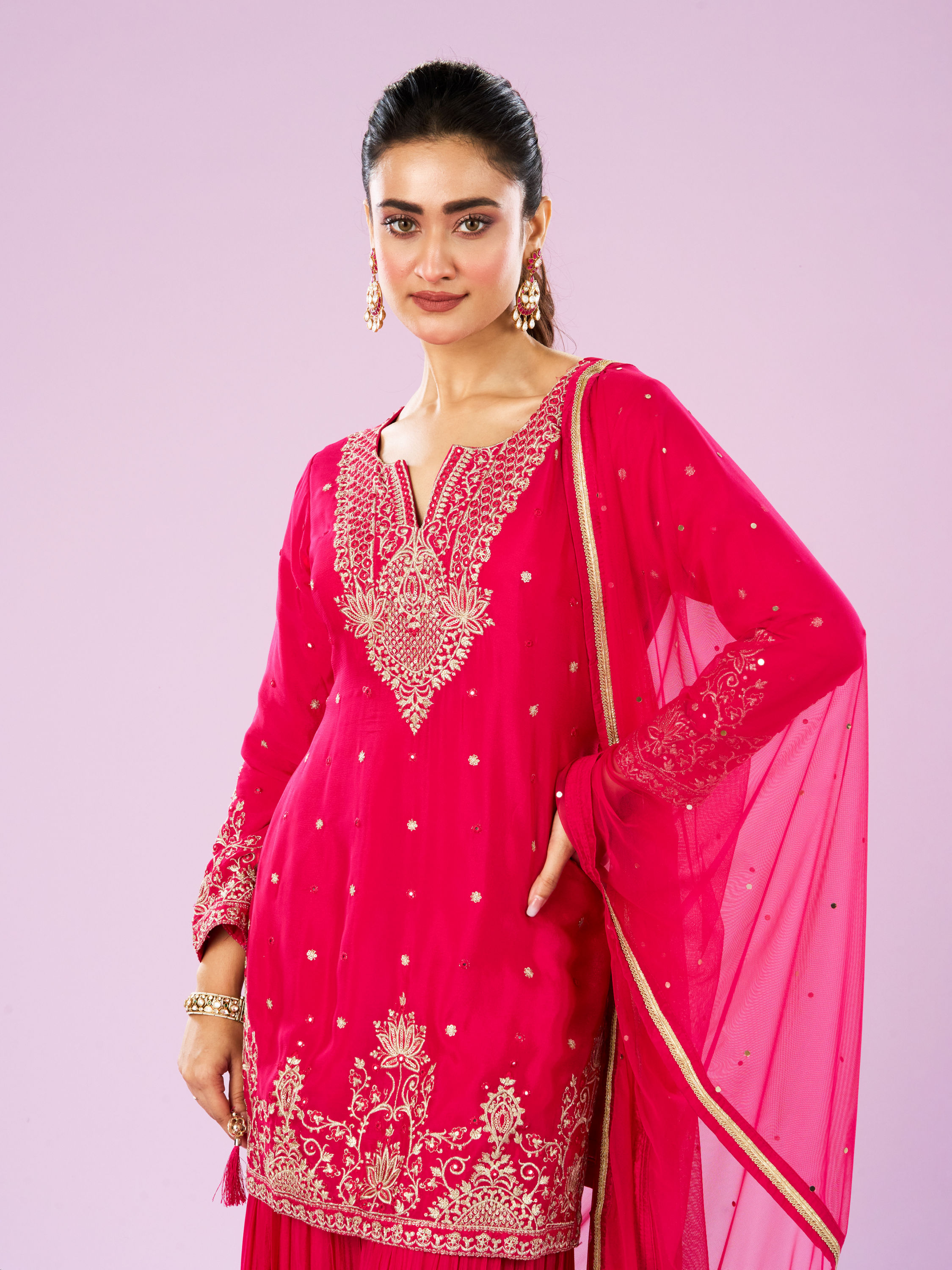 Mohey Women Elegant Rani Pink Sharara Suit