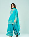 Mohey Women Rama Green Chinon Sharara Suit