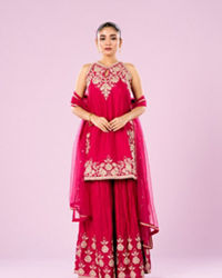 Mohey Women Pink Hues Palazzo Stitched Suit
