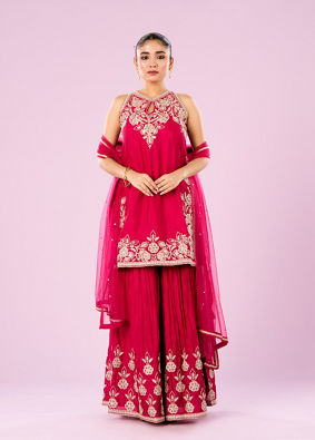 Mohey Women Pink Hues Palazzo Stitched Suit