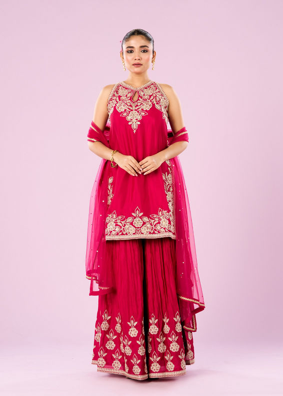 Mohey Women Pink Hues Palazzo Stitched Suit