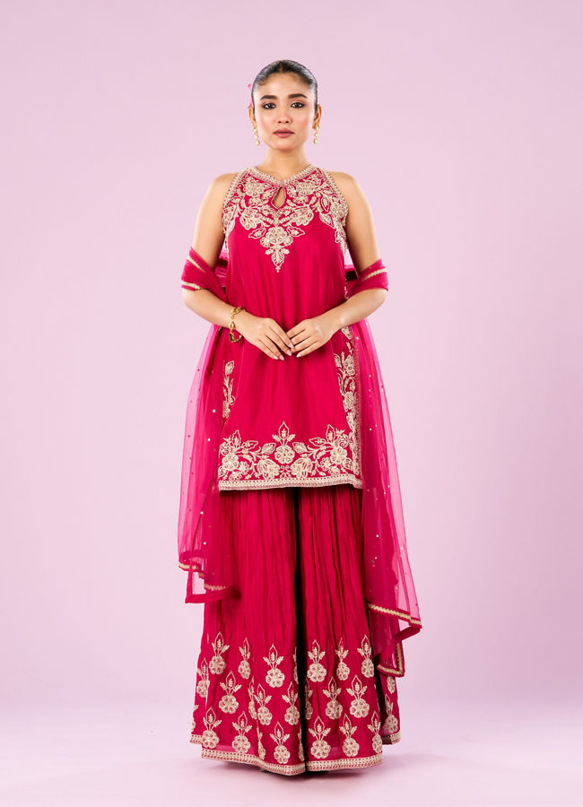 Mohey Women Pink Hues Palazzo Stitched Suit