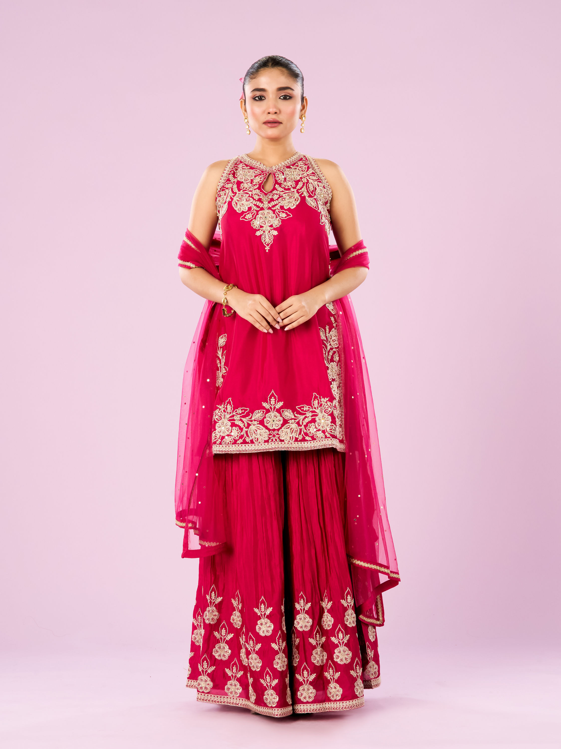 Mohey Women Pink Hues Palazzo Stitched Suit