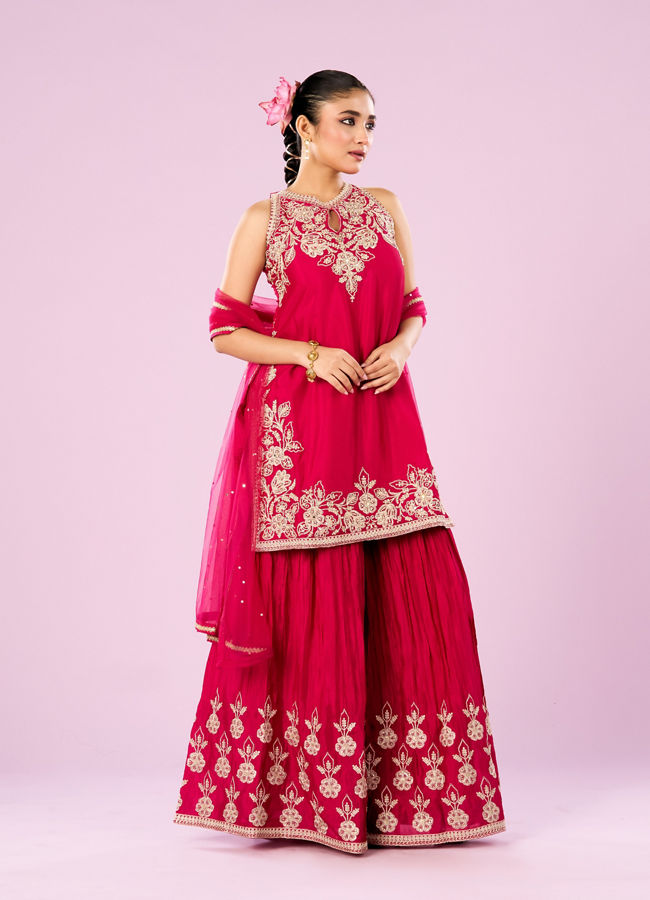 Mohey Women Pink Hues Palazzo Stitched Suit