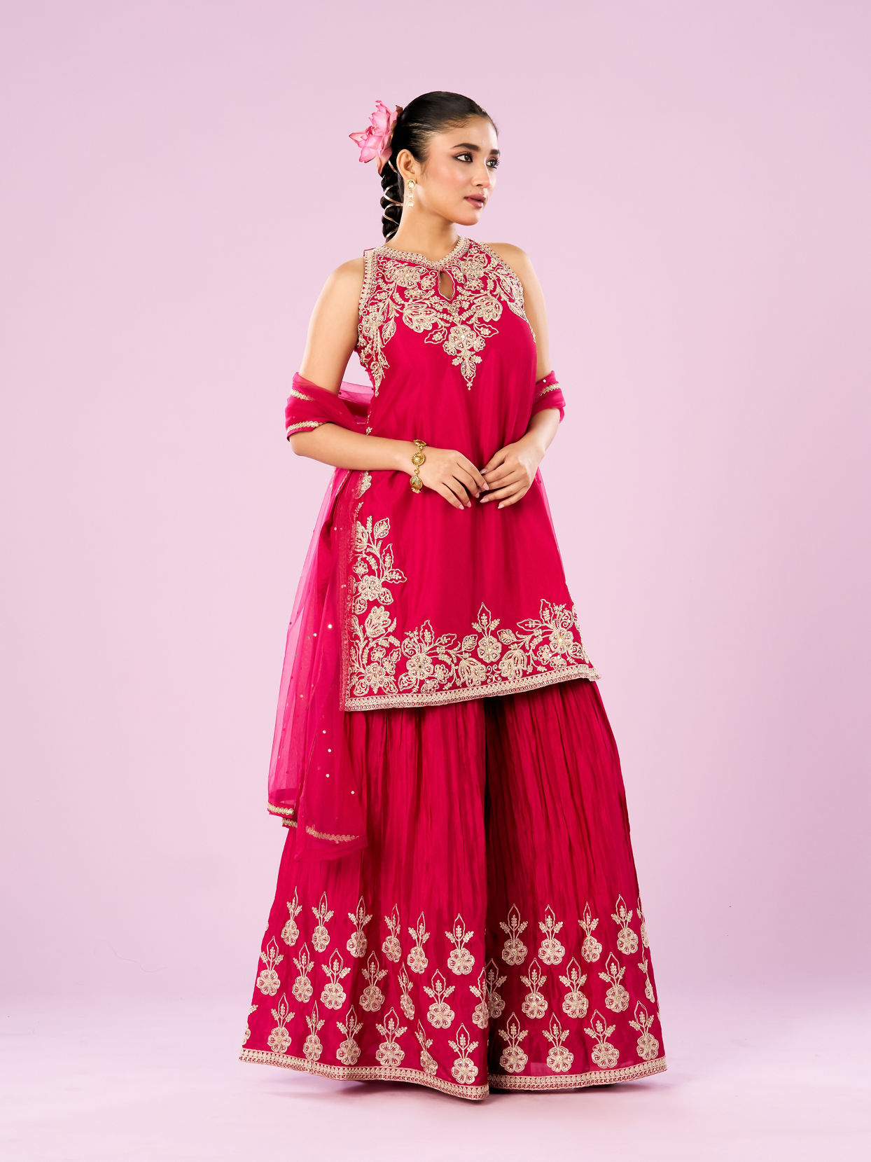 Mohey Women Pink Hues Palazzo Stitched Suit