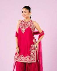 Mohey Women Pink Hues Palazzo Stitched Suit