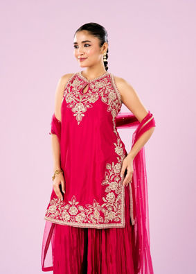 Mohey Women Pink Hues Palazzo Stitched Suit