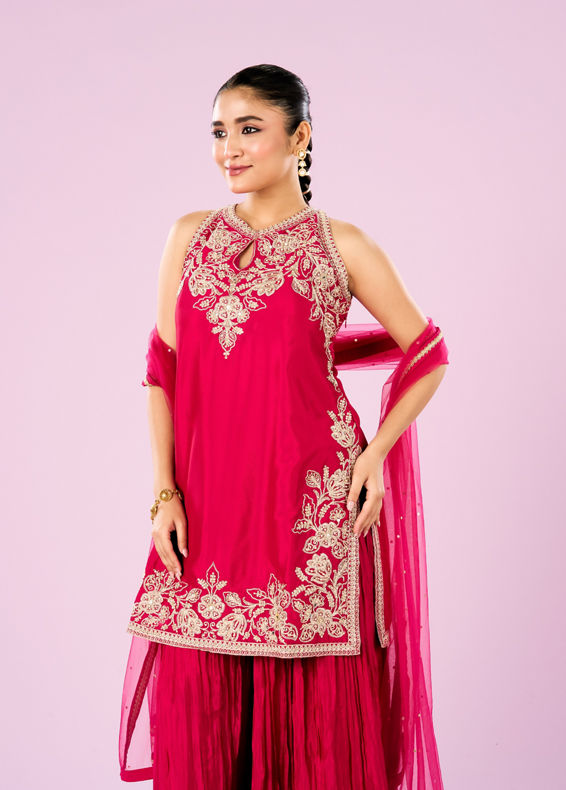 Mohey Women Pink Hues Palazzo Stitched Suit