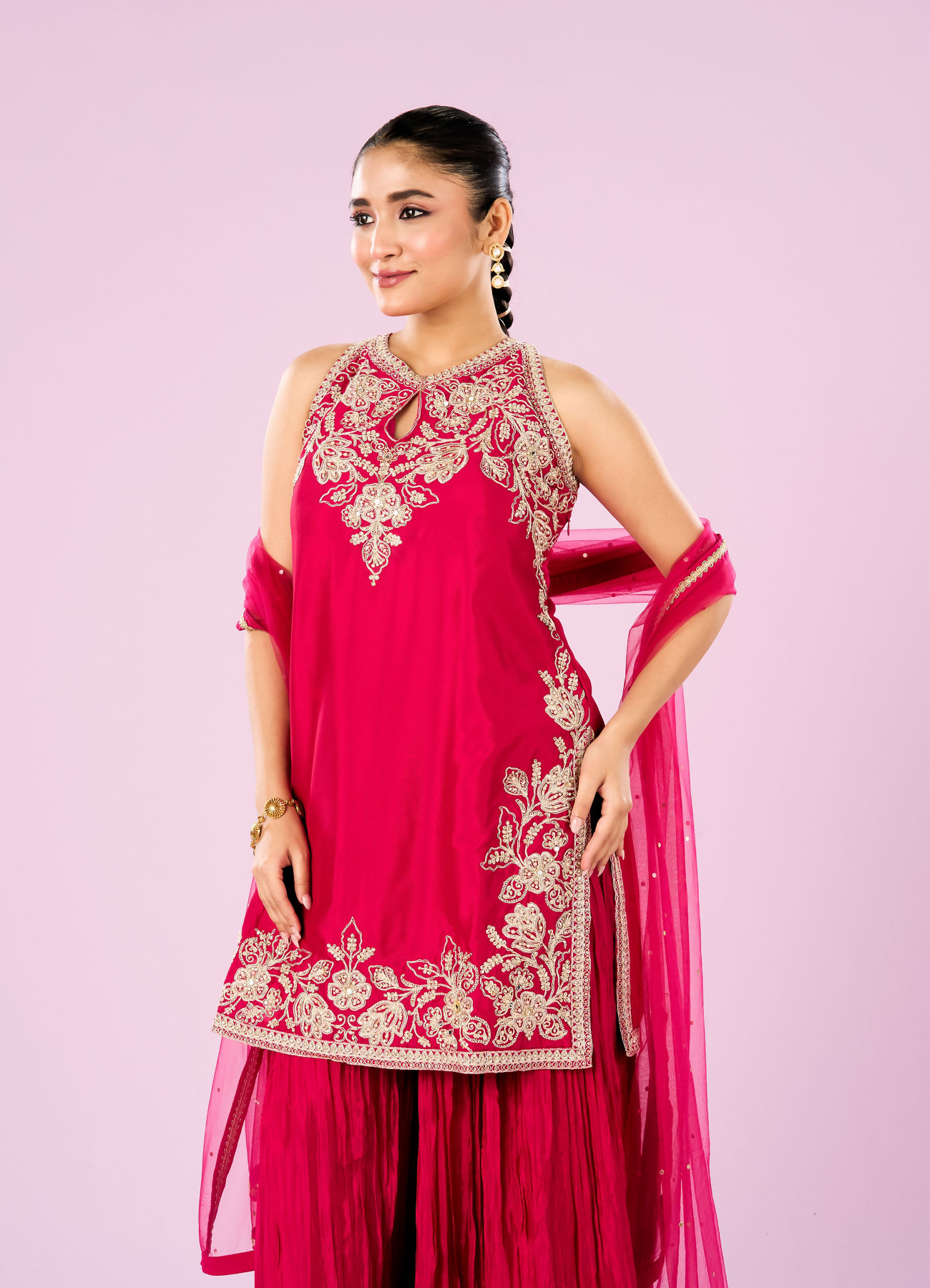 Mohey Women Pink Hues Palazzo Stitched Suit