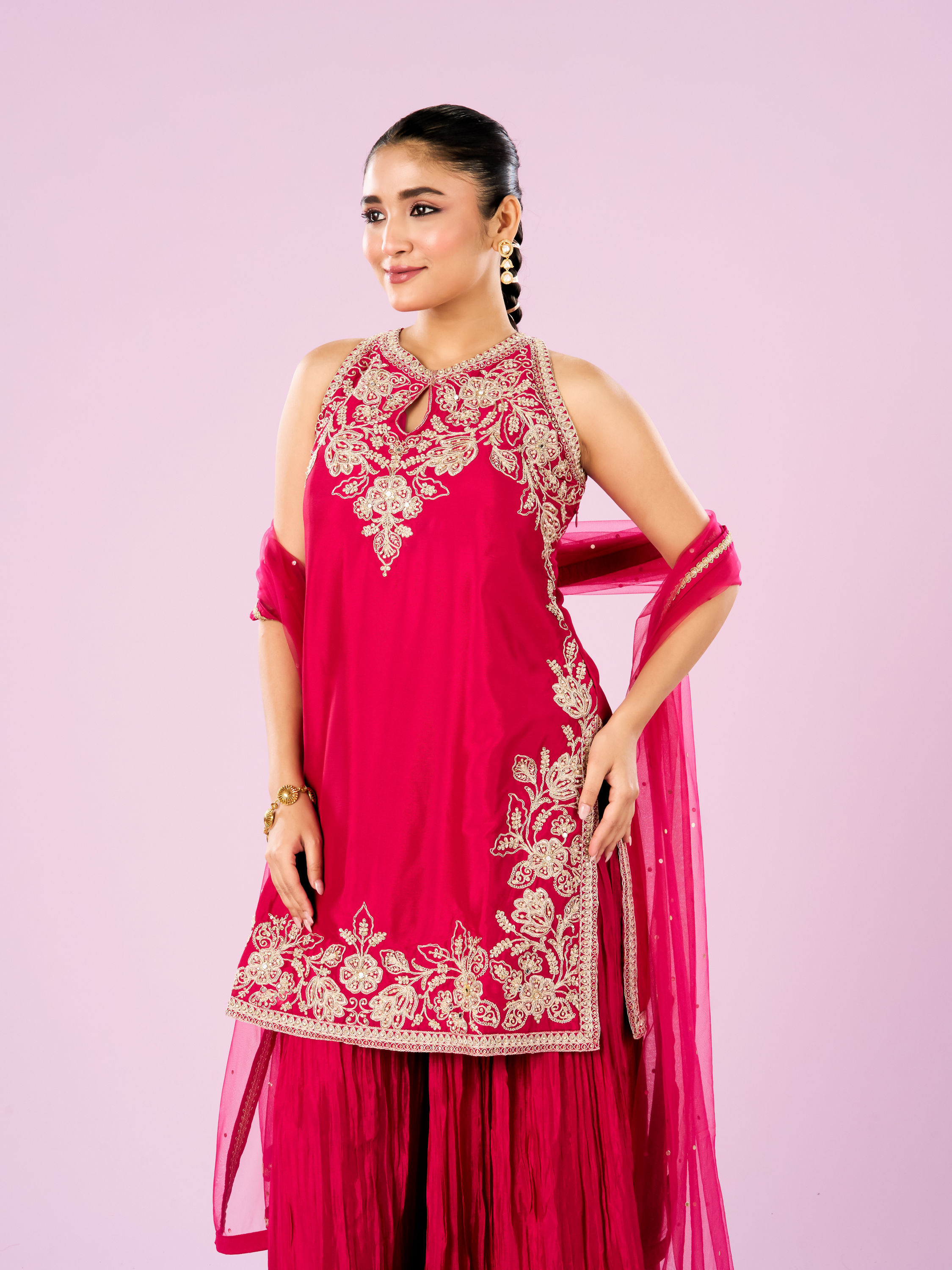 Mohey Women Pink Hues Palazzo Stitched Suit