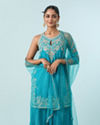 Mohey Women Blue Chinon Palazzo Suit