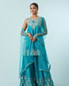 Mohey Women Blue Chinon Palazzo Suit