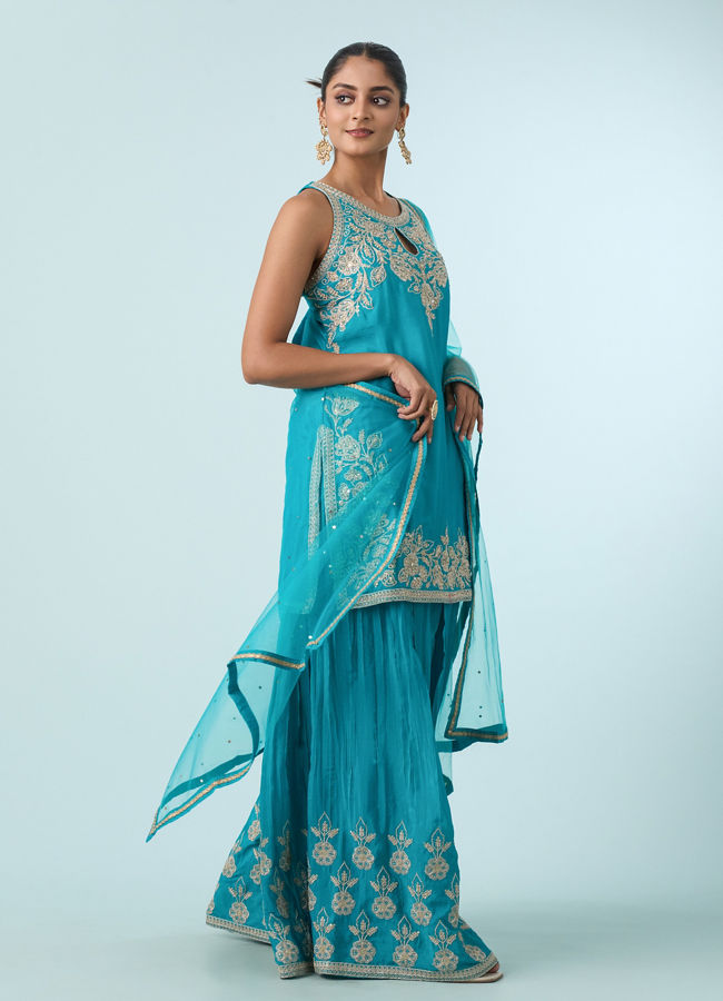 Mohey Women Blue Chinon Palazzo Suit