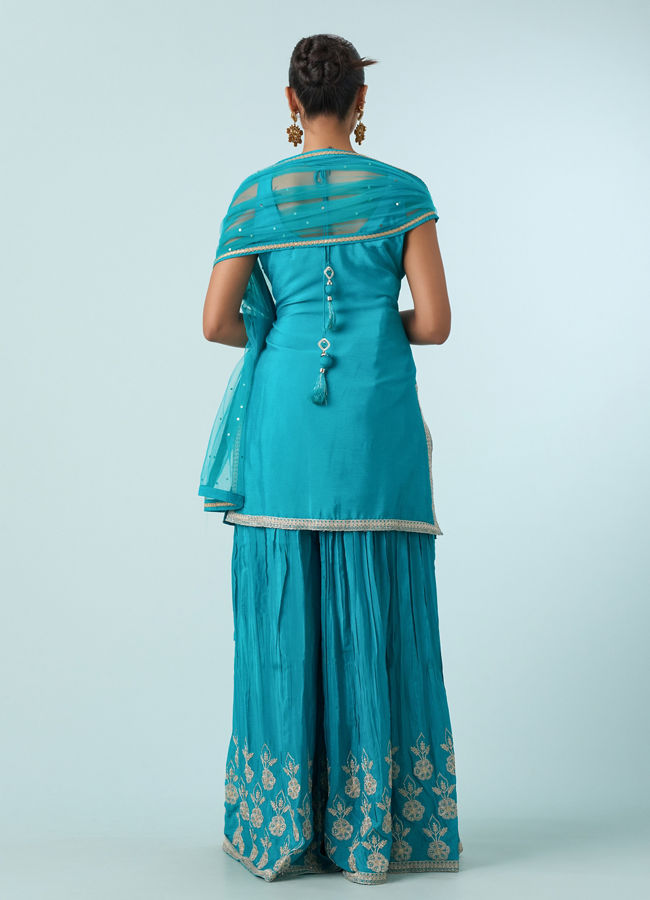 Mohey Women Blue Chinon Palazzo Suit