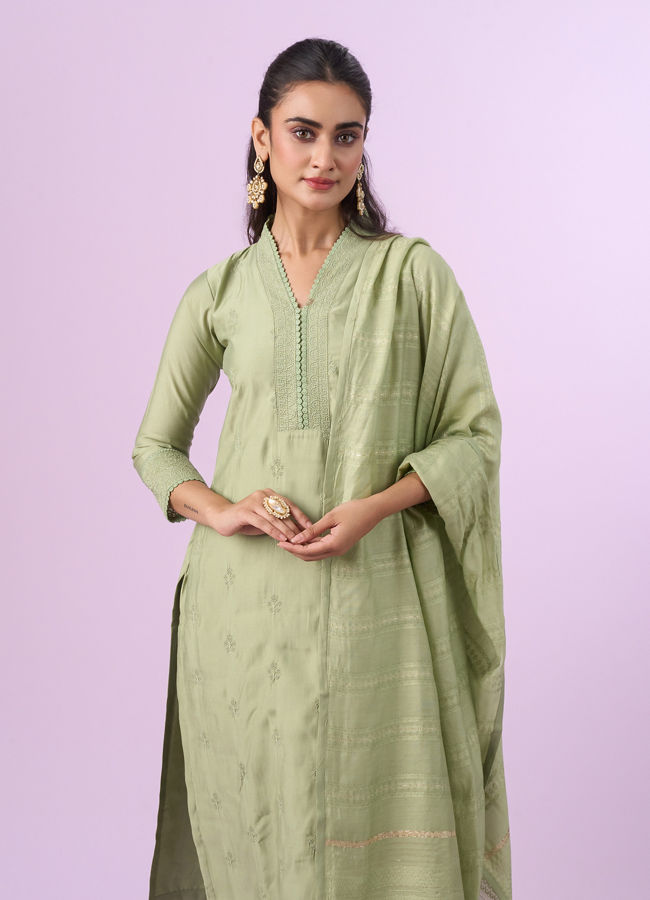 Mohey Women Pista Green Elegance Straight Suit