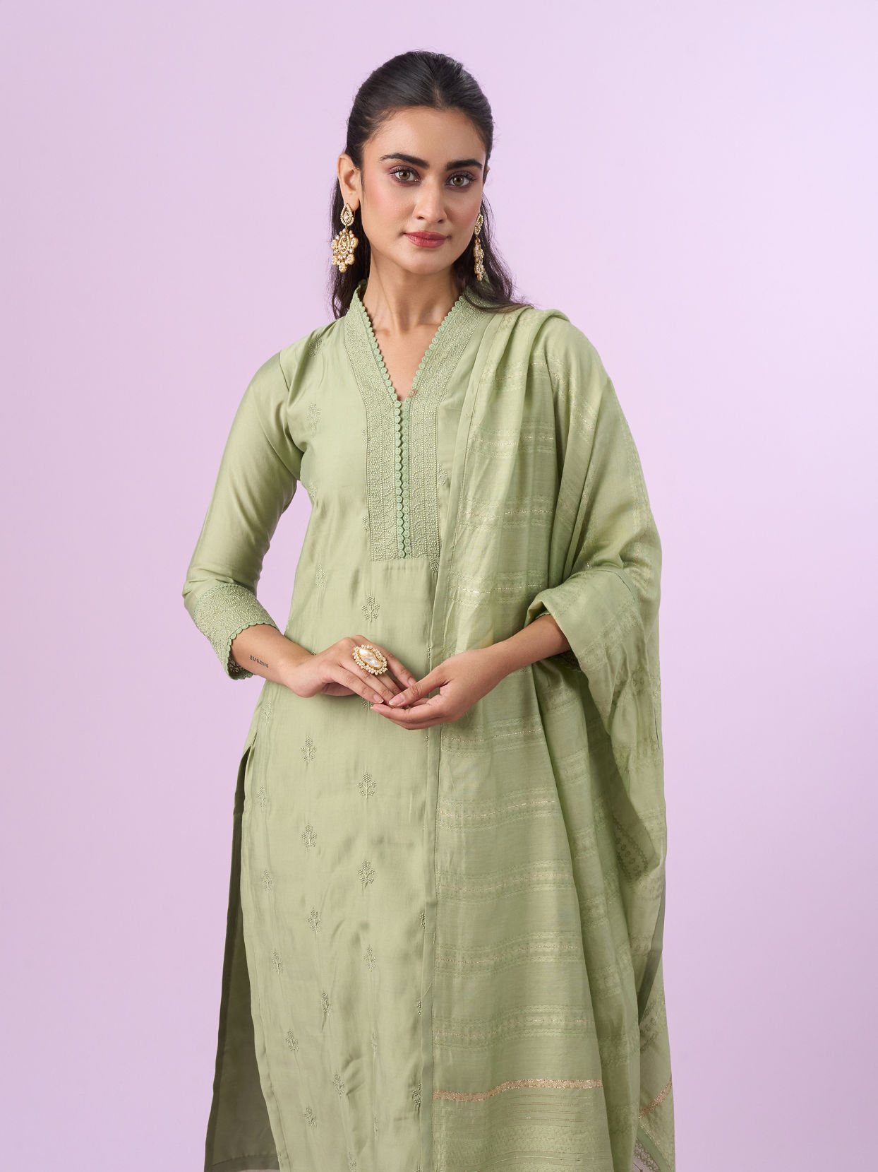Mohey Women Pista Green Elegance Straight Suit