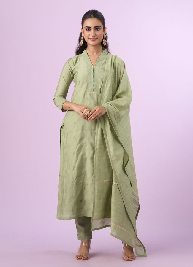 Mohey Women Pista Green Elegance Straight Suit
