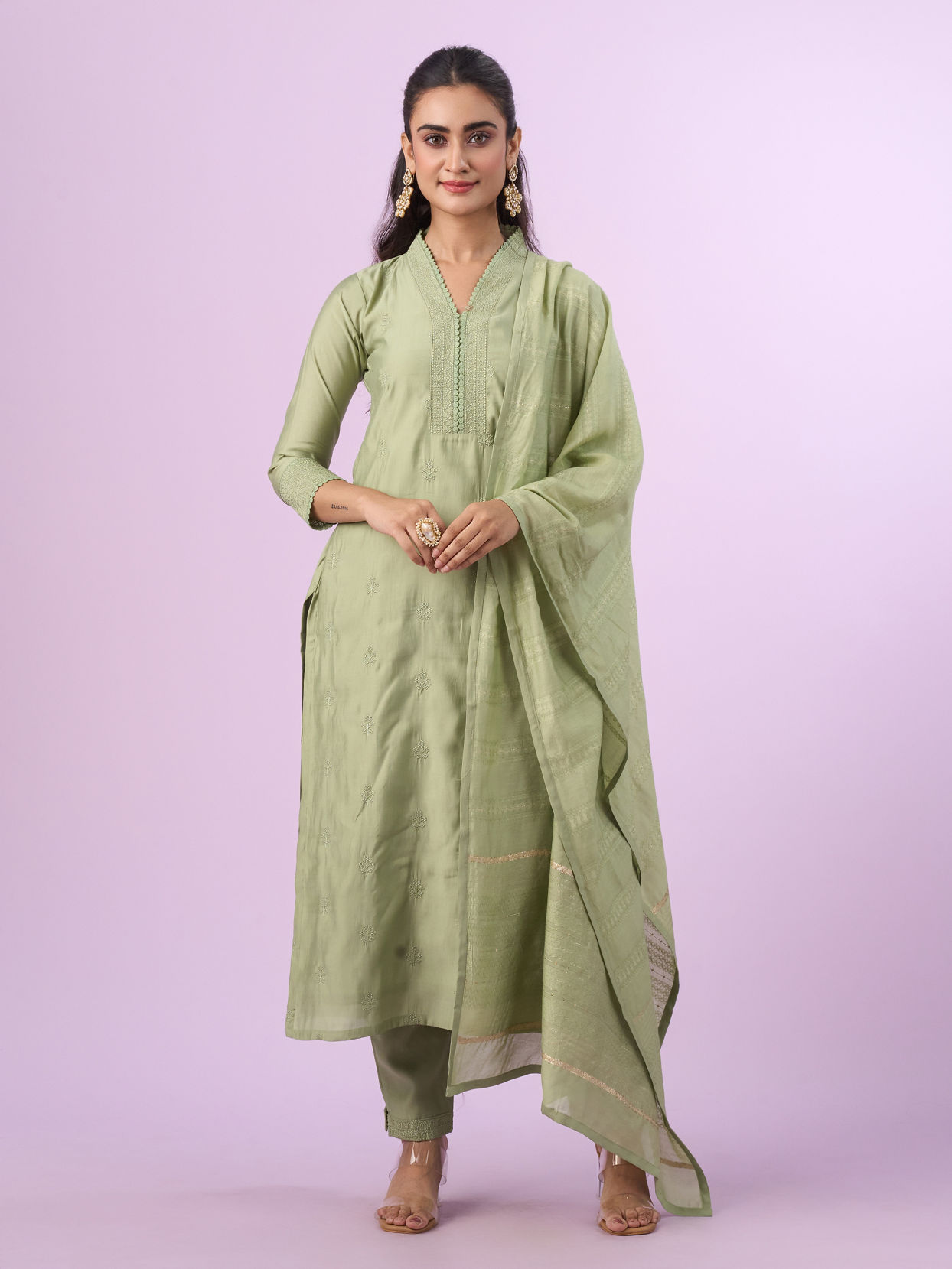 Mohey Women Pista Green Elegance Straight Suit