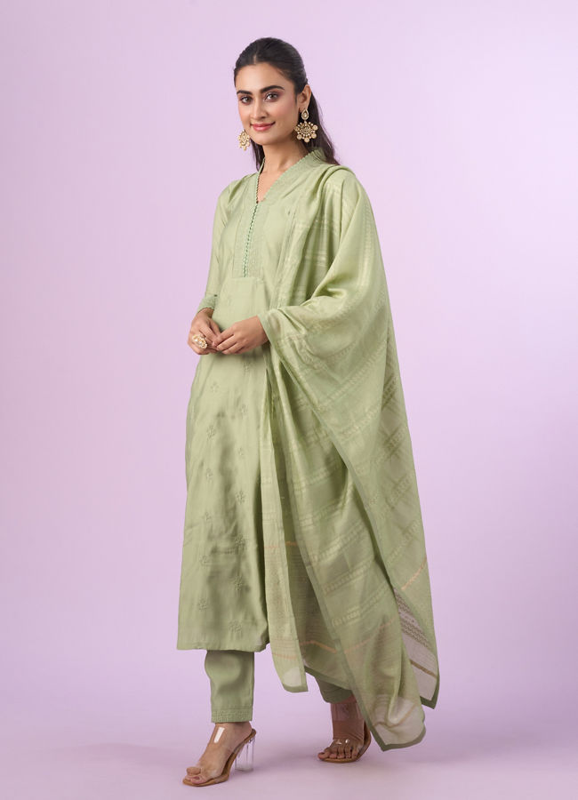 Mohey Women Pista Green Elegance Straight Suit