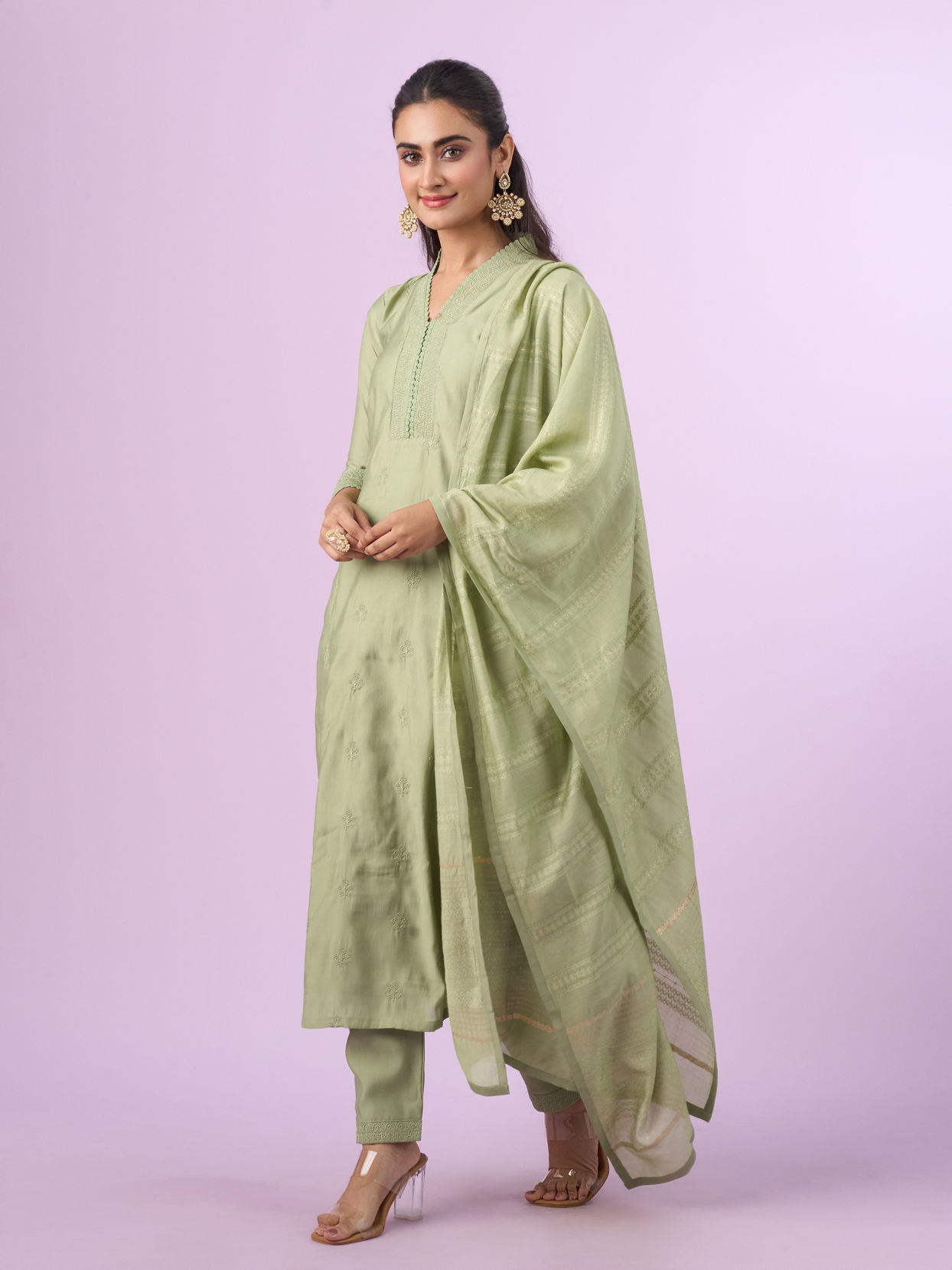 Mohey Women Pista Green Elegance Straight Suit