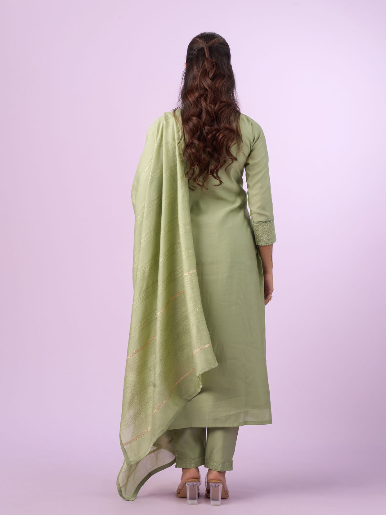 Mohey Women Pista Green Elegance Straight Suit
