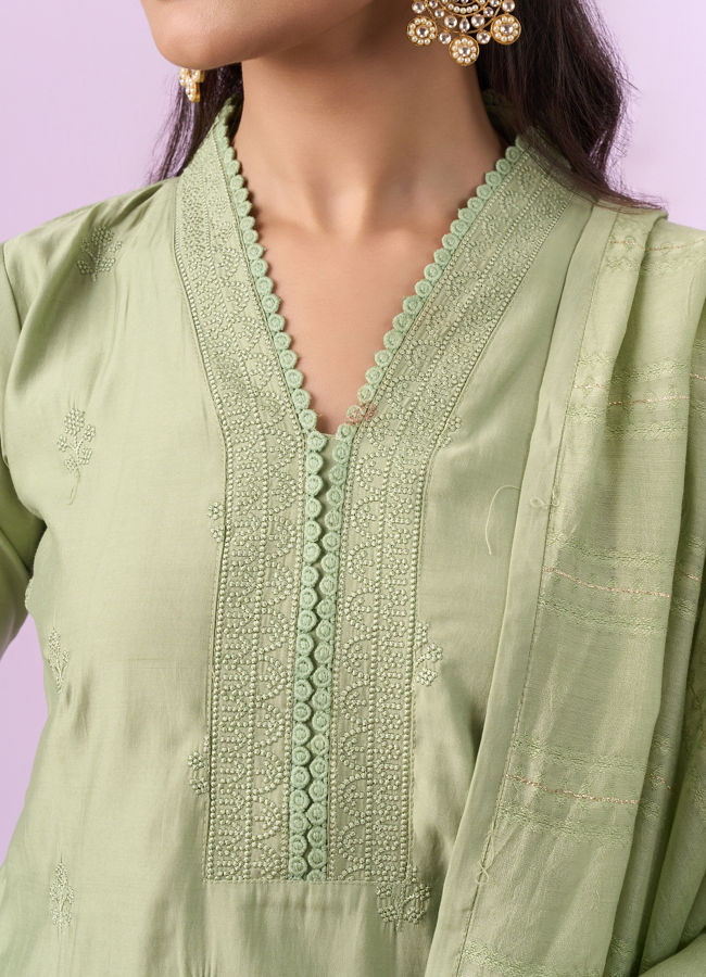 Mohey Women Pista Green Elegance Straight Suit