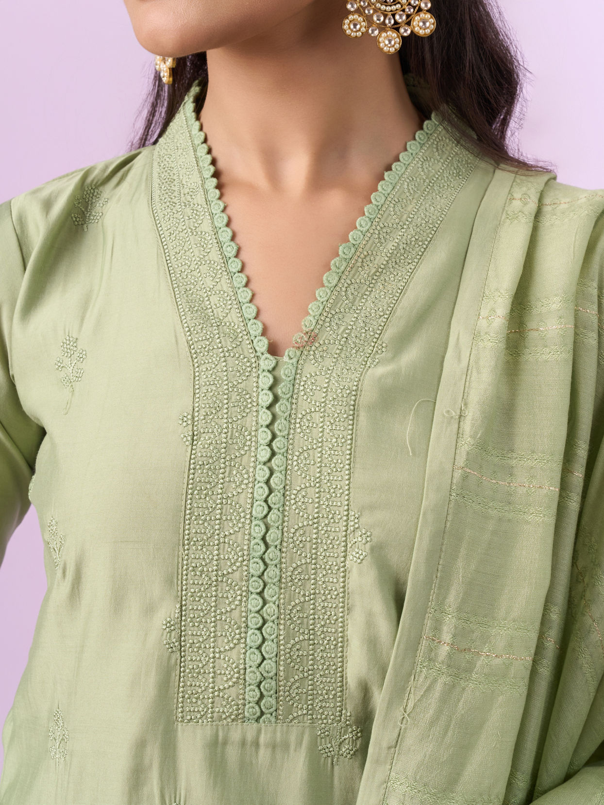 Mohey Women Pista Green Elegance Straight Suit