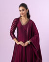 Mohey Women Elegant Wine Anarkali Stitched Suit