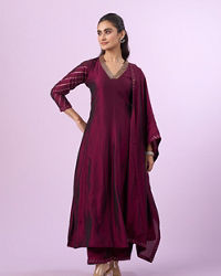 Mohey Women Elegant Wine Anarkali Stitched Suit