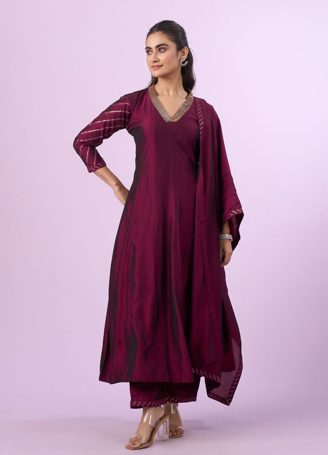 Mohey Women Elegant Wine Anarkali Stitched Suit