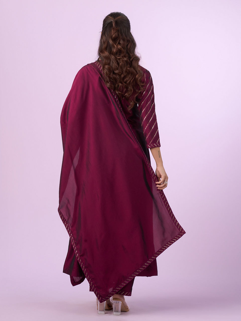 Mohey Women Elegant Wine Anarkali Stitched Suit