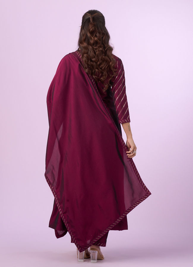 Mohey Women Elegant Wine Anarkali Stitched Suit