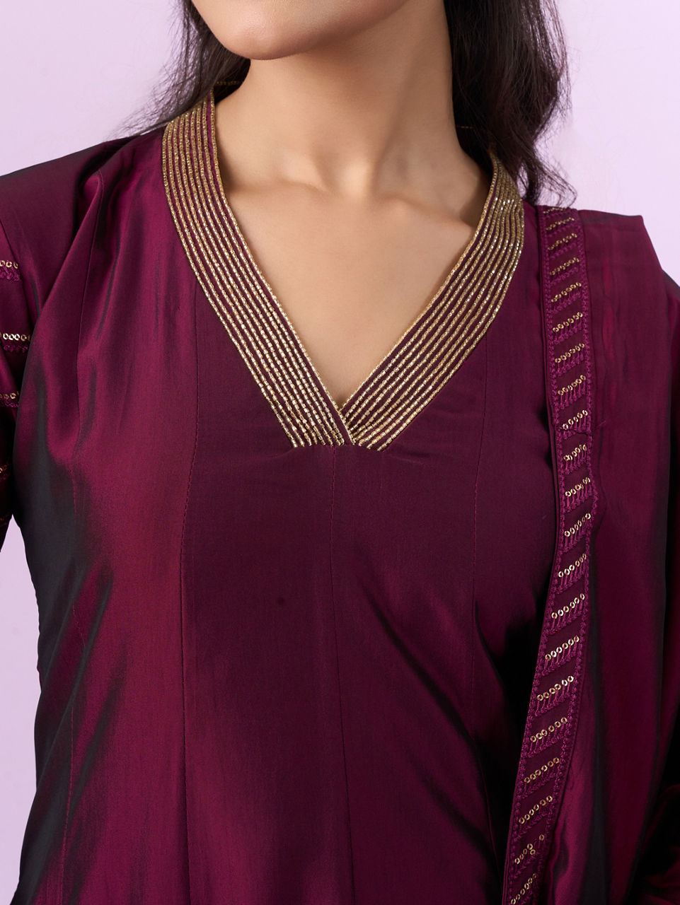 Mohey Women Elegant Wine Anarkali Stitched Suit