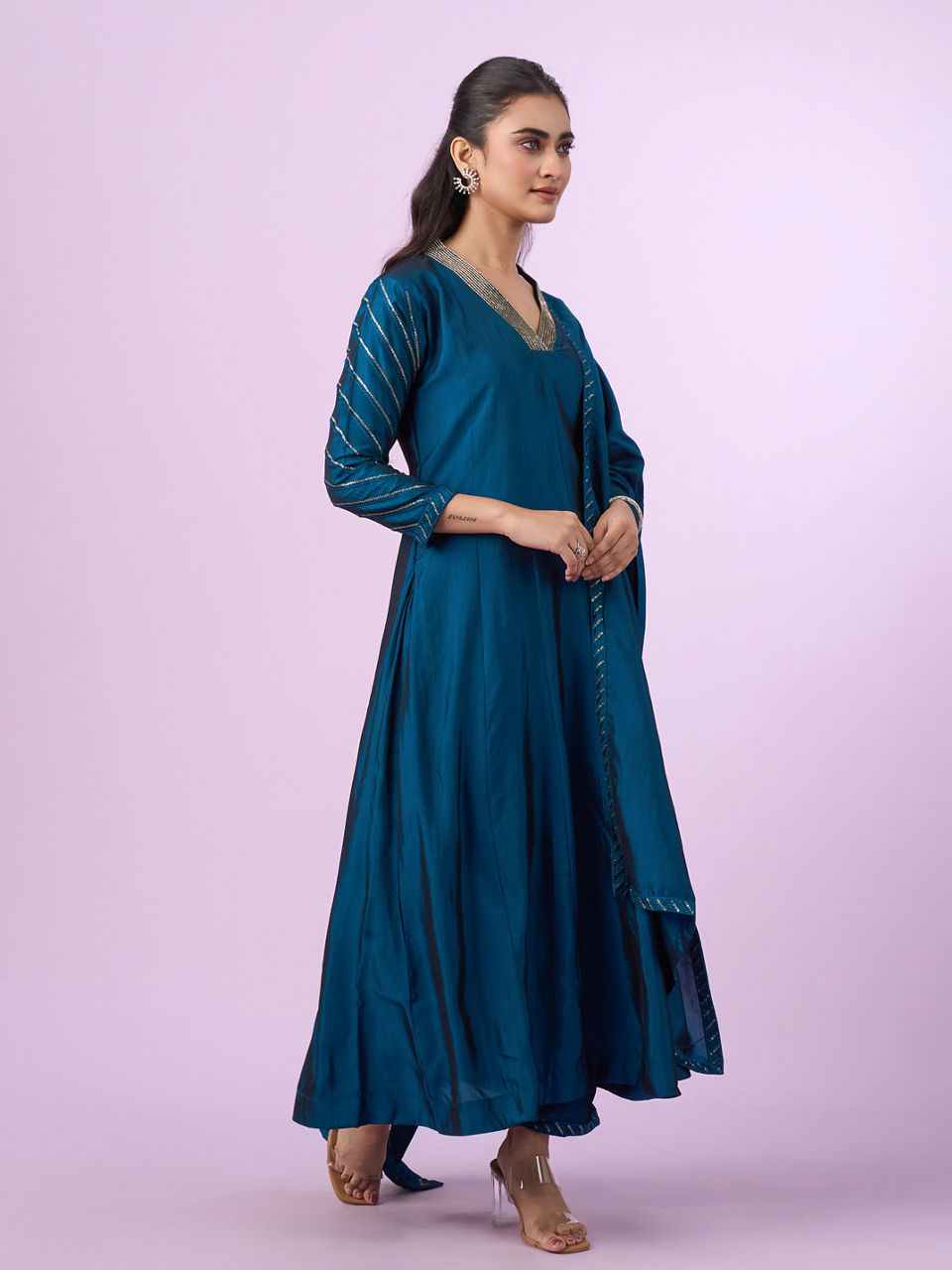 Mohey Women Elegant Blue Art Silk Anarkali Suit