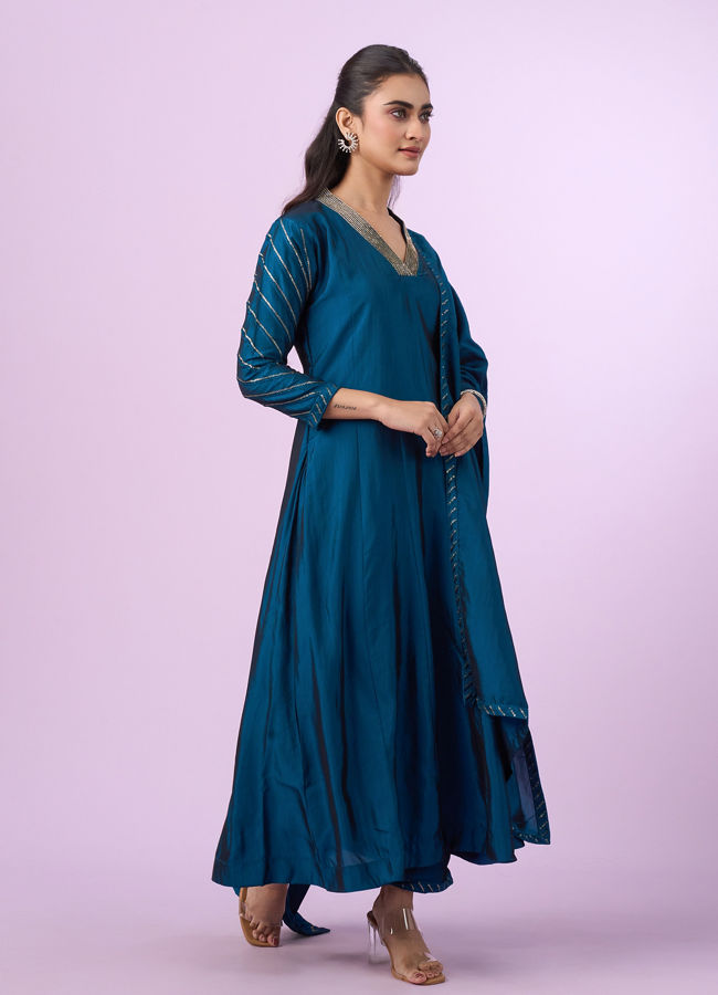 Mohey Women Elegant Blue Art Silk Anarkali Suit
