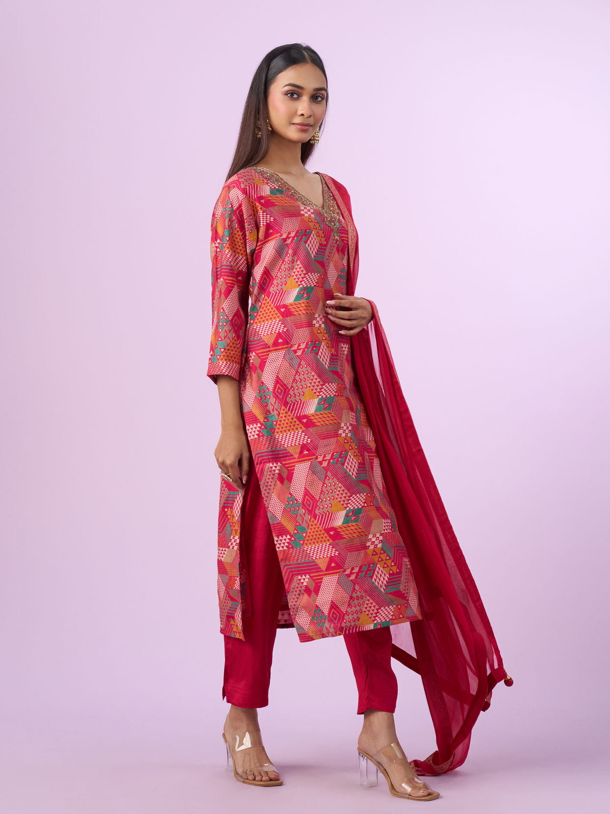 Mohey Women Ravishing Pink Stitched Suit