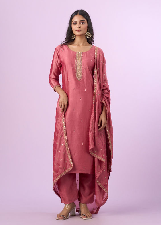 Mohey Women Dusty Pink Elegance Straight Suits