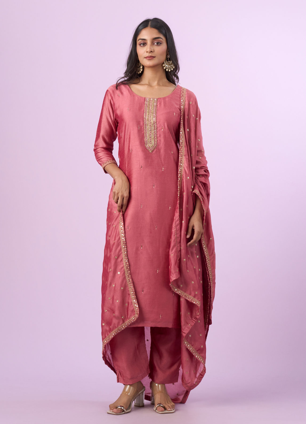 Mohey Women Dusty Pink Elegance Straight Suits
