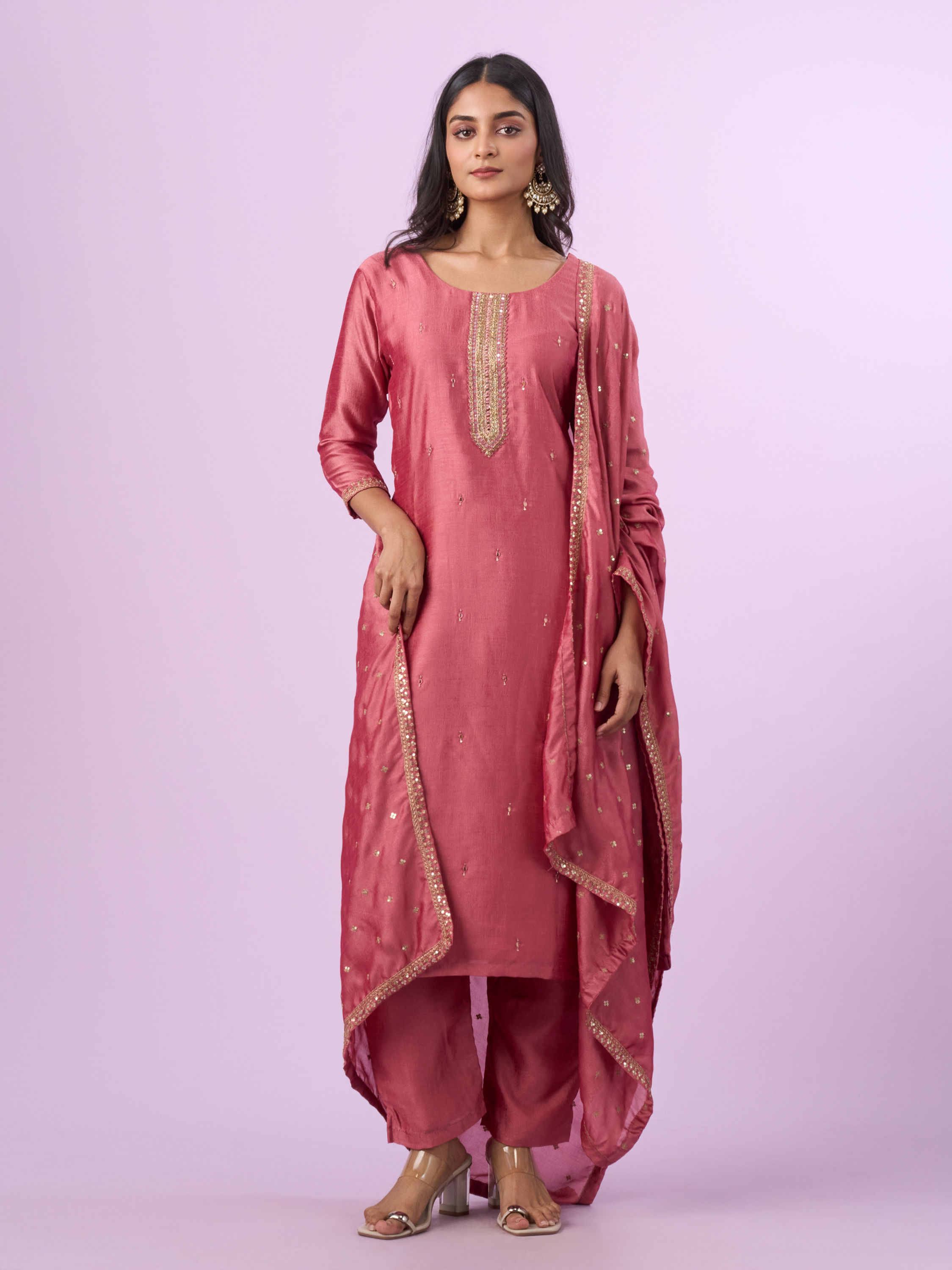 Mohey Women Dusty Pink Elegance Straight Suits