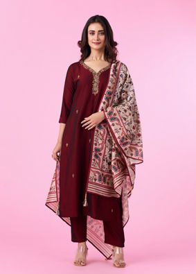 Mohey Women Maroon Elegance Straight Suit