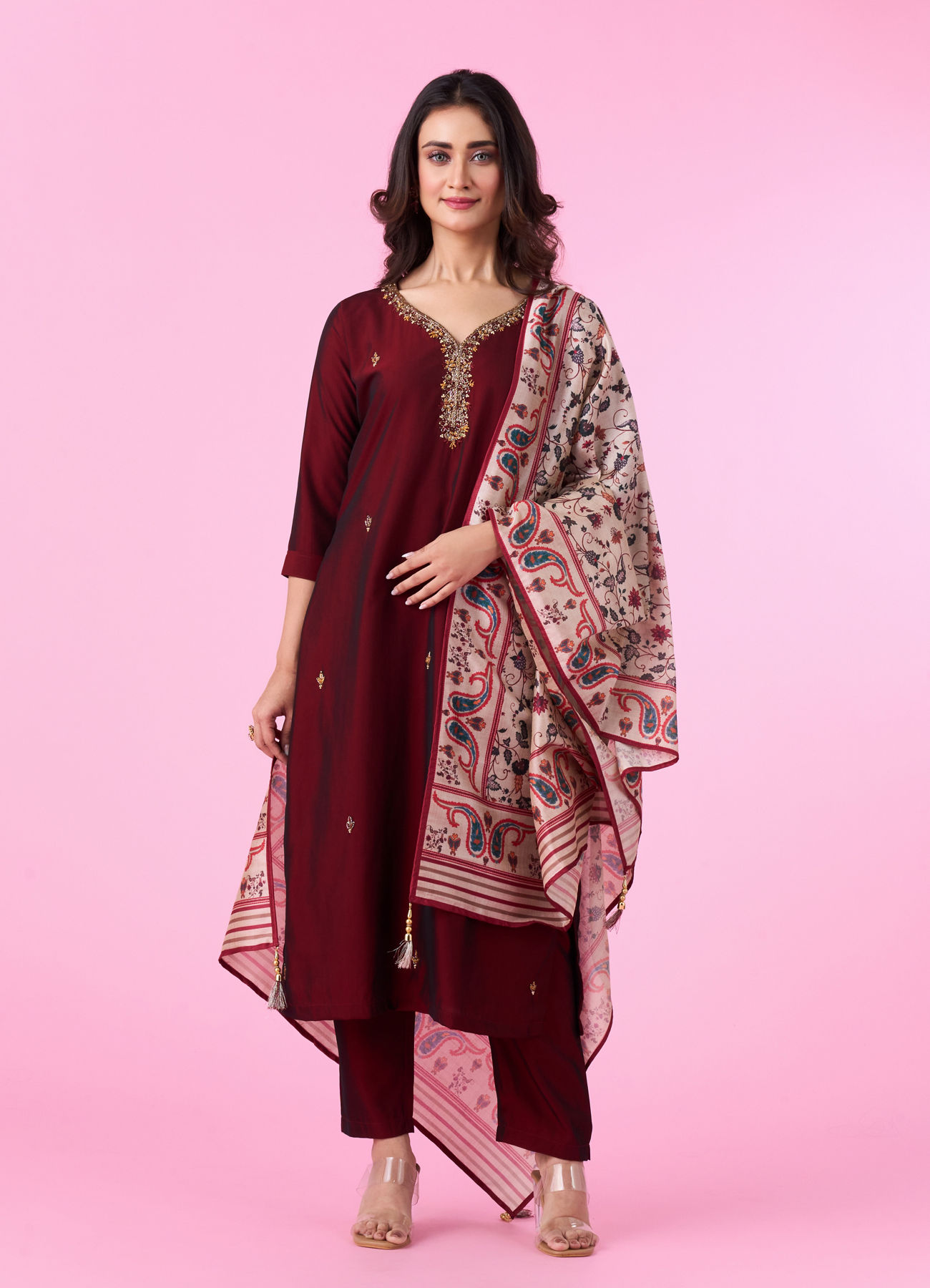 Mohey Women Maroon Elegance Straight Suit