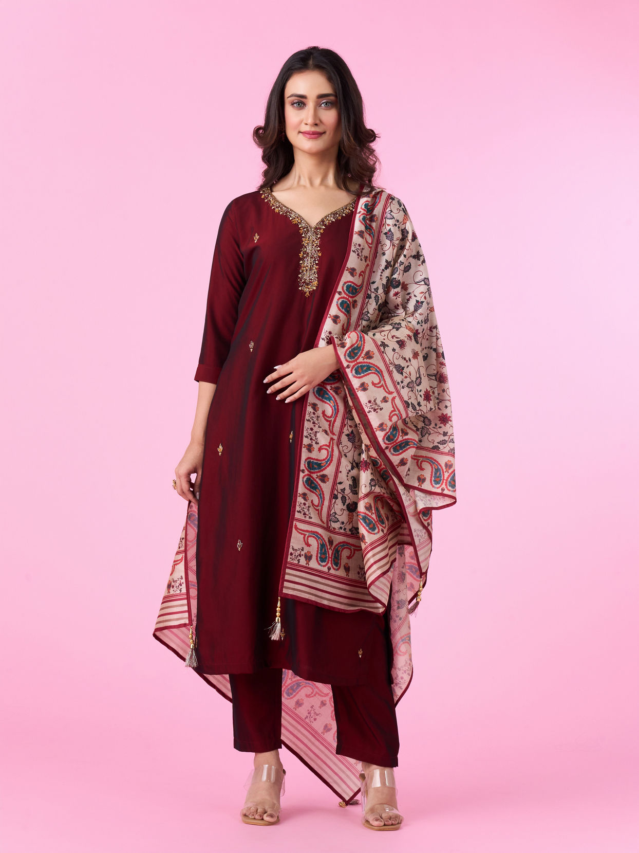 Mohey Women Maroon Elegance Straight Suit