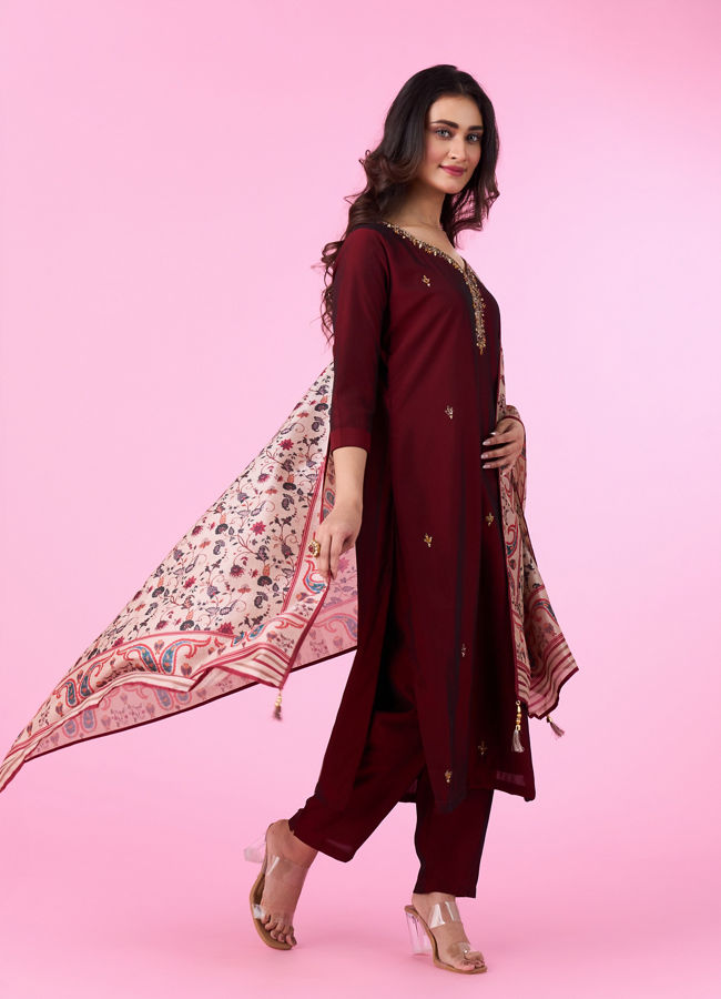 Mohey Women Maroon Elegance Straight Suit