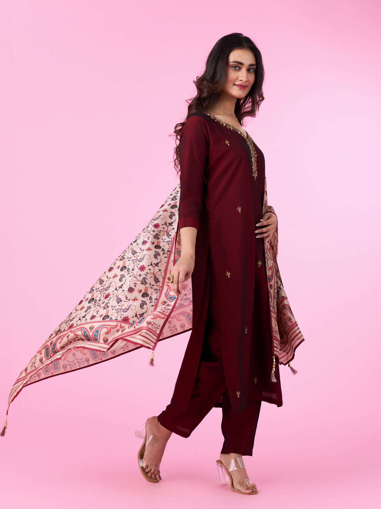 Mohey Women Maroon Elegance Straight Suit